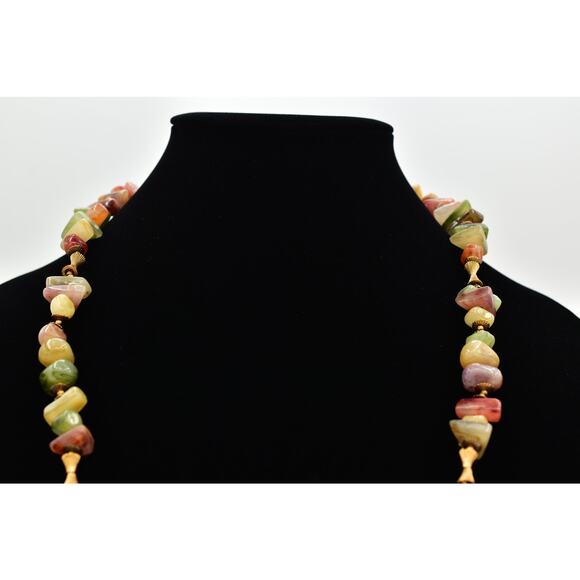 Miriam Haskell Lucite Stone Beaded Necklace Gold Green Orange Signed 1950s BinBN - Picture 3 of 16